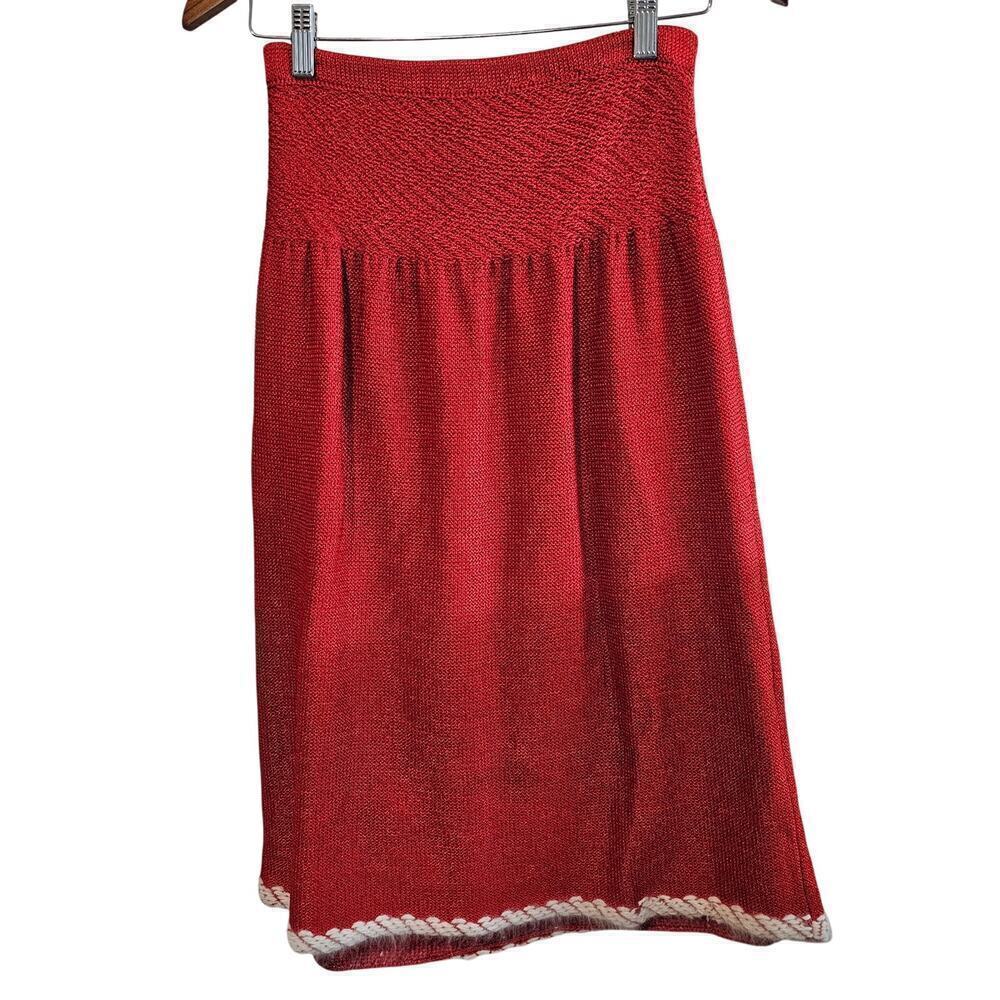 Vintage 80s PACA Silk Skirt Womens Small Red Mod Midi Pleated Glam Rock Retro